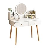 Lyoveu Schminktisch Mit Led Beleuchtung Und Dressing Table with Lampe，Schminktisch Mit Vielen Schubladen Und Vanity Table Mit Spiege Modern Schminktisch Hocker Weiß Makeup Desk (A)