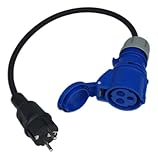 RoadEu – CEE Adapter 16A 3-polig Kupplung auf Schuko Stecker – IP44 Stromadapter mit 0,5m Gummikabel 3x2,5mm² – Für Camping, Werkstatt & Außenbereich – Europäische Komponenten (PCE)