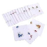 Mecmbj 12 Stück Damen taschentücher stoff aus Baumwolle, Taschentücher mit Vintage Blumenstickerei, Taschentücher aus weichem spitzenstoff, leichte und schweißabsorbierende Taschentücher (weiß)