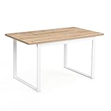 B&D home Esstisch Amalie | 140 x 80 cm für 4 Personen Küchentisch Esszimmertisch Holztisch mit Gestell weiß für Esszimmer, Küche | Landhaus skandinavisch Design | Sandeiche, 11208-UW-140-EISA