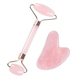 Rosenquarz Gesichtsroller&Gua Sha, Jade Trommel und Schaber, rotes Hautpflegewerkzeug für Gesichtstrommel, Selbstpflege für Männer und Frauen, Gesichts-, Augen- und Nackenmassager