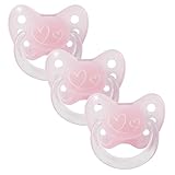 dentistar Latex Schnuller 3er-Set - Größe 1 Schnuller 0-6 Monate - Zahnfreundlicher Naturkautschuk Nuckel mit Dentalstufe – BPA-frei - Made in Germany - Herz, Rosa