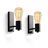 Lampop 2pcs Wandleuchte innen schwenkbar, Vintage Dimmbar Wandlampe mit Schalter Schwarz Industrial Retro Lampe aus Metall E27 Flurlampe fr Wohnzimmer Schlafzimmer Flur Cafe Bar Hotel (Ohne Glühbirne)