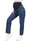 Fldy Umstandsjeans Regular Fit Stretch Verstellbare Hohe Taille Gerade Jeans Für Schwangere Damen Dunkelblau L