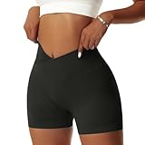 Vertvie Damen Gym Shorts V Cross Stretch Push Up Yoga Shorts Booty Scrunch Fitness Hosen Kurz High Waist Nahtlos Workout Sportshorts Butt Lift Kurze Leggings Sommer (Schwarz, S)