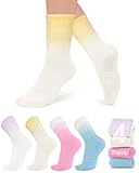 yeuG Rutschfeste Pilates-Socken mit Griffen für Damen, griffige Socken für Yoga, Ballett, Barfußtraining, Farbverlauf, bunt, griffige Socken, A11 - Blau/Rosa/Hellviolett/Hellgelb, Small-Medium