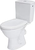 VBChome Keramik Stand- WC Toilette Komplett Set mit Spülkasten WC- Sitz aus Polypropylen mit Absenkautomatik SoftClose-Funktion für waagerechten Abgang Wasseranschluss