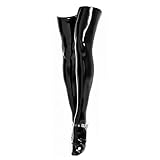 NSKRKOW Women's Sexy Shiny Patent Leather Stockings Wet Look Hold-Up Stockings Thigh Latex Long Socks Stockings Overknee Fetish Lingerie