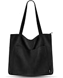Prite Handtasche Damen Tote Bag Shopper Groß Umhängetasche Cord Beuteltasche Stofftasche für College Schule Arbeit Reisen Einkaufen (Schwarz)