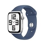 Apple Watch SE 2nd Generation (GPS, 44MM) Aluminiumgehäuse Silber mit Sportarmband Blau Denim, M/L (Generalüberholt)