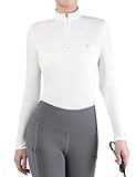 Harrison Howard Damen-Reitshirt, langärmelig, schweißabsorbierend, schnelltrocknend, 1/4-Reißverschluss, Weiß, Large