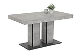 Hela Tische, Esstisch Säulentisch Rose, Holzwerkstoff meleminbeschichtet, Betonoptik,zwei Säulenfüße und Bodenplatte, ausziehbar 140-180x80cm