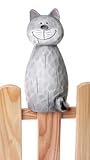 itsisa Zaunhocker Katze H: 22 cm aus Terrakotta - Zaun Deko Garten Katzen, Tierfigur Pfostenhocker, Zaunfigur, Gartendeko, Metalldeko