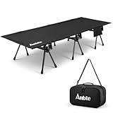Anbte Campingbett Ultraleichtes 190x70cm Aluminiumrohr mit 2 Höhenverstellbar 16/42cm Feldbett Klappbar bis 180kg Tragfähigkeit mit Tragetasche für Reisen Strand Garten Büro Indoor & Outdoor (Schwarz)