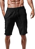 Kurze Hosen Herren Sommer Baggy Leinenhose Mit Gummizug 3/4 Hose Mit Taschen Elastische Taille Sommerhose Stretch Leicht Beach Shorts Outdoor Freizeithose Sporthose Herren(Noir,XXL)