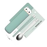 ULTECHNOVO 1 Satz Tragbares Kinderbesteck Set Silikon Essstäbchen und Löffel mit Bärendesign Wiederverwendbar Leicht Ergonomisch für Reisen und Unterwegs