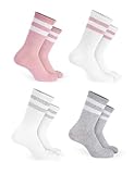 Basic Treasure 4 Paar Sportsocken Kinder, Kindersocken Baumwolle, Kinder Socken Jungen und Mädchen 35-38, Tennissocken, Rosa/Grau/Weiß