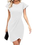 Missufe Cocktailkleid Elegant Partykleid Bodycon Minikleid Damen Enges Hochzeit Figurbetontes Rüschenkleid (Weiß, groß)