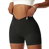 Vertvie Damen Gym Shorts V Cross Stretch Push Up Yoga Shorts Booty Scrunch Fitness Hosen Kurz High Waist Nahtlos Workout Sportshorts Butt Lift Kurze Leggings Sommer (Schwarz, XL)