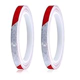2 Rollen 8m Neon Klebeband Warning Tape, Reflektorband Selbstklebend Draußen Wasserdicht Reflektierendes Klebeband Reflektor Tape Für Sicherheit, Reflektierend Bänder Für Fahrräder Weiß Rot
