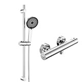 Auralum Duschsystem Komplettset mit Thermostat Duscharmatur,Edelstahl Duschstange 700mm mit Thermostat Duscharmatur,1500mm Edelstahl Schlauch & Handbrause