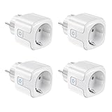 Smart WLAN Steckdose, Alexa Steckdose mit Strommessung 16A, 4er Pack Smart Steckdose, 2,4GHz Smart Home WiFi Steckdose, Fernsteuerung, Sprachsteuerung, Funktioniert mit Alexa, Google Home, Smart Life