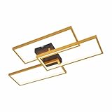 Deckenleuchte Gold LED Dimmbar mit Fernbedienung Deckenlampe Modern Minimalistisch Rechteckig 3 flammig Design Lampe für Wohnzimmer Schlafzimmer Esszimmer Lobby Flur Weiß Acryl Schirm Leuchte (78*43)