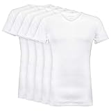Wallenberg Herren Unterhemd V Ausschnitt Halbarm 5er Pack, Weiß, L | Feinripp Extralang Business Unterziehshirt | Men Invisible Undershirts