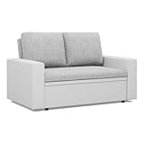 Mebligo - Zweisitzer Sofa Wohnzimmer mit Schlaffunktion, Bettkasten und Kunsteleder 148x90x87 (BxHxT) Grau und Weiß Luna, Schlafsofa Platzsparend, Schlafcouch, Sofabett, Sofa Bed, Bettsofa