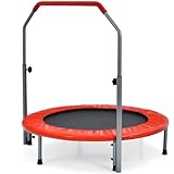 COSTWAY φ101cm Mini Trampolin, Fitness Trampolin faltbar, Kindertrampolin mit höhenverstellbarm Haltegriff, Gartentrampolin bis 150kg belastbar für Erwachsene und Kinder (Rot)