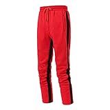 BIKETAFUWY Herrenhose Gerippte Hose Hiphop Herren Trainingshose Laufhose mit Schnürsenkeln einfarbig gespleißt mit geradem Bein Sporthose, rot, L