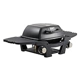 TAINO Gasgrill klein Tischgrill Balkongrill Gas 2 Brenner Gusseisen-Rost Outdoorküche Seitentische Schwarz