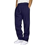 Sweatpants für Herren, klassisch, solide Jogginghose, elastische Taille, lockere Passform, Hose mit Taschen, normale Passform, Kordelzug, gerades Bein, lässige, leichte Wanderhose für Herren, navy