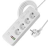 Lotvic Steckdosenleiste Einzeln Schaltbar, 4 Fach Mehrfachsteckdose mit 3 USB A & 1 USB C, Verteilersteckdose mit 2M Verlängerungskabel, überspannungsschutz für Zuhause Büro Hotel, Weiß