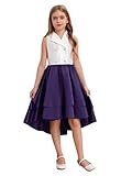 Xnihocha Mädchen Kleider Prinzessin Elegant Abendkleider Ärmellos Farbblock Partykleid A Line Geburtstag Kleidung Violett 134-140
