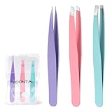 Econtal Pinzetten Set mit Etui zum Augenbrauen zupfen, gerade schräge spitze Pinzette, Zupfpinzette Splitterpinzette Spitzpinzette Wimpernpinzette