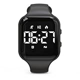Focwony Kinder-LED-Fitness-Tracker-Uhr, Schrittzähleruhr Digitaluhr, Armbanduhr, Schrittzähler/Entfernung/Kalorien/Wecker, Tolles Geschenk für Kinder Teenager Mädchen Jungen (Schwarz-Quadrat)