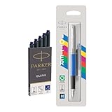 Parker Jotter Originals 2096858 Füllfederhalter, klassisches blaues Finish, mittlere Feder, blaue und schwarze Tinte, Set mit extra blauer Tinte