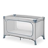 hauck Kinderreisebett Dream N Play Plus mit Transporttasche und Großen Schlupf zum Spielen, Klein Zusammenklappbar, Baby Reisebett Kleinkind ab Geburt bis 15 kg (Dusty Blue)