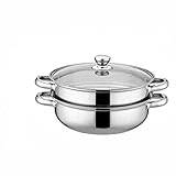 HCHGJKN Suppentöpfe 28CM Stainless Steel 2-Layer Stockpot Food Steamer Pot Cookware Household Cooking Gas Stove Steam Pot with Lid