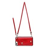 Brieftasche Gurt Hülle für iPhone14 13 12 Mini 11 Pro XS Max XR X 7 8 Plus Deckel Luxus Lederkarte Schulter Lanyard Telefontasche, rot, für iPhone 14 Pro