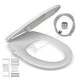 Dusch WC Sitz mit Bidet Funktion, Bidet Aufsatz für Toilette ohne Stromanschluss, Toilettendeckel mit Absenkautomatik, Dusch-WC-Aufsatz mit Zwei Düsen für Gesäßdusche und Ladydusche (B0406)