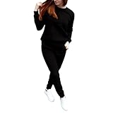 Jogginganzug Damen Lang Rundhalsausschnitt Sweatshirts + Traininghose Trainingsanzug Zweiteiler Einfarbig Stretch Weichem Laufbekleidung Outdoor Laufhose Workout Activewear Mode Bequeme Tracksuit