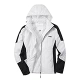 TONY BACKER - Winterjacke für Herren, warm und leicht, Windjacke für Herren mit abnehmbarer und verstellbarer Kapuze, Innentasche, Freizeit, Wandern, Motorrad, Weiß, XXXL