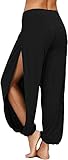 ASKSA Damen Hochschlitzige Haremshose Frauen Hippie Split Sport Hose Fitness Stretchhose Loose Fit Yogahose Sporthose (Schwarz,S)