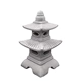 gartendekoparadies.de Japanische Pagode mit acht Fenstern Steinlaterne, H. 40 cm, 11 kg, Grau, frostsicher aus Steinguss für Außenbereich