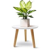 JNUYISW Pflanzenständer aus Holz, Weiß Blumenständer Rund Belastung Blumenhocker mit 3 Füßen für Verschiedene Topfgrößen Pflanzenhocker Deko Hocker für Haus Garten Innen Außen 22x28cm