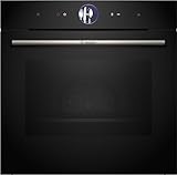 Bosch HSG7364B1, Smarter Serie 8 Einbau-Dampfbackofen, 60 x 60 cm, 1 L Wassertank, Schwarz, Made in Germany, Selbstreinigung, Air Fry, Farb-Display, 4D Heißluft, Bosch Assist + Backsensor, Pizzastufe