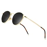 SUNGAIT Runde Vintage Polarisierte Sonnenbrille Klassische Retro Metallrahmen Sonnenbrille Rundschreiben für Frauen Männer(Goldrahmen/Polarisierte Graue Linse)-SGT059JKHUUK