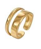 Positiva Jewelry Offener Bandring Damen – Verstellbarer 18K Vergoldeter Edelstahlring, Wasserfest, Hautfreundlich, Doppelring Design, Trendiger Statement Ring als Geschenk für Frauen (Gold)